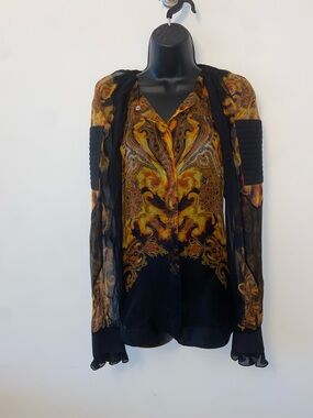 Givenchy Dragon Flame Baroque Print Silk Blouse